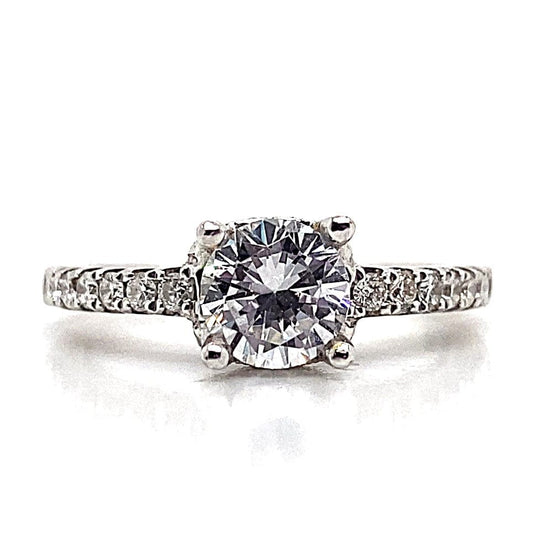 18K WHITE CZ CENTER (5.5 MM RBC) 1/3 CT TW NATURAL ROUND BRILLIANT DIAMOND ACCENT ENGAGEMENT RING