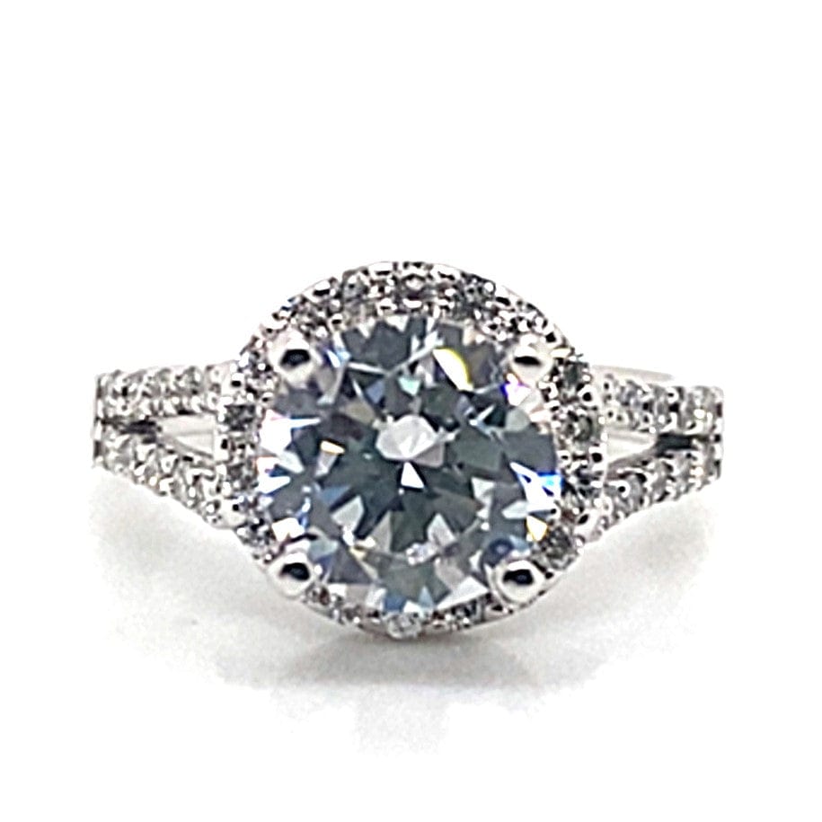 14K WHITE GOLD CZ CENTER (8 MM OVAL) .70 CT TW NATURAL ROUND BRILLIANT DIAMOND ACCENT SPLIT SHANK HALO STYLE RING