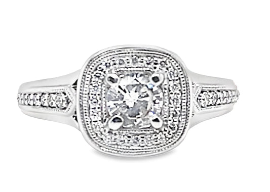 14K WHITE GOLD 1/2 CT DIAMOND RING WITH 1/4 CT ACCENT DIAMONDS