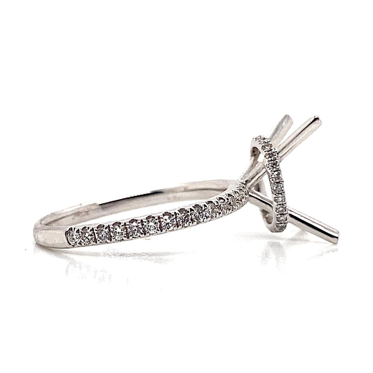 18K WHITE GOLD NO CENTER (12X6 MM OVAL) .39 CT TW NATURAL ROUND BRILLIANT DIAMOND ACCENT HIDDEN HALO STYLE RING