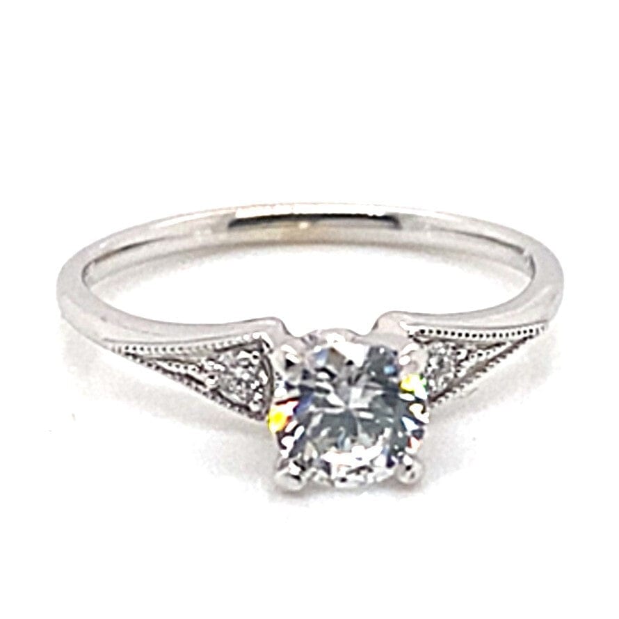 14K WHITE GOLD CZ CENTER (6MM RBC) .10 CT TW NATURAL ROUND BRILLIANT DIAMOND RING
