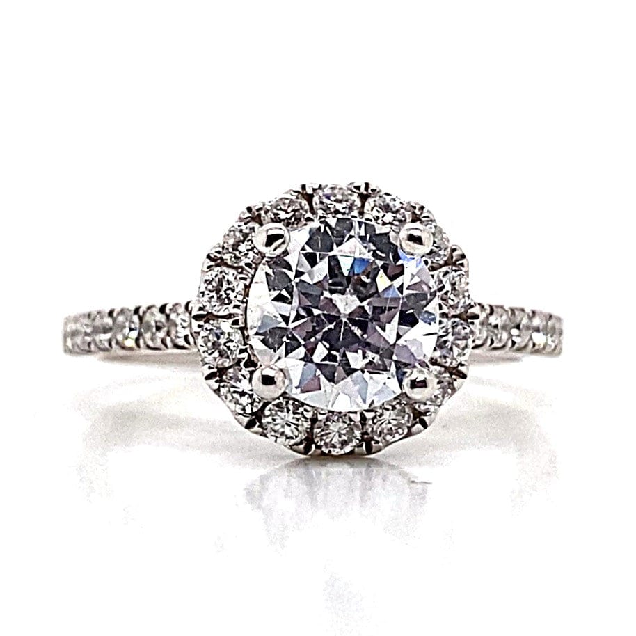 14K WHITE GOLD CZ CENTER (6 MM RBC) .45 CT TW NATURAL ROUND BRILLIANT DIAMOND ACCENT ROUND HALO STYLE RING