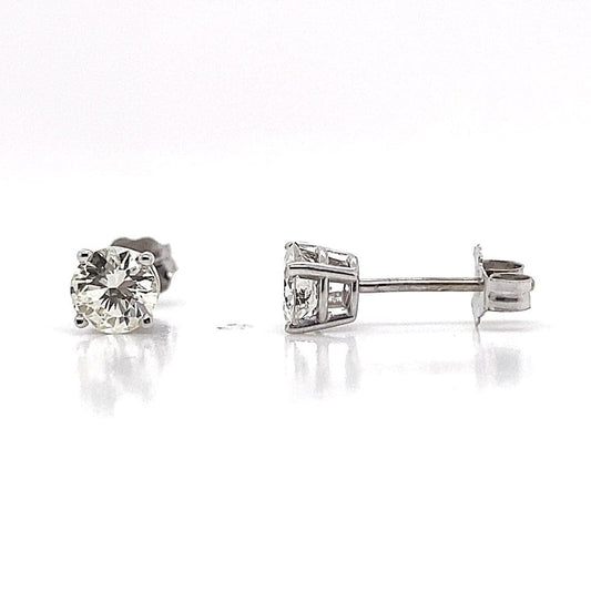 14K WHITE GOLD .80 CT TW DIAMOND NATURAL ROUND BRILLIANT H-I/SI FOUR PRONG BASKET STYLE STUD EARRINGS