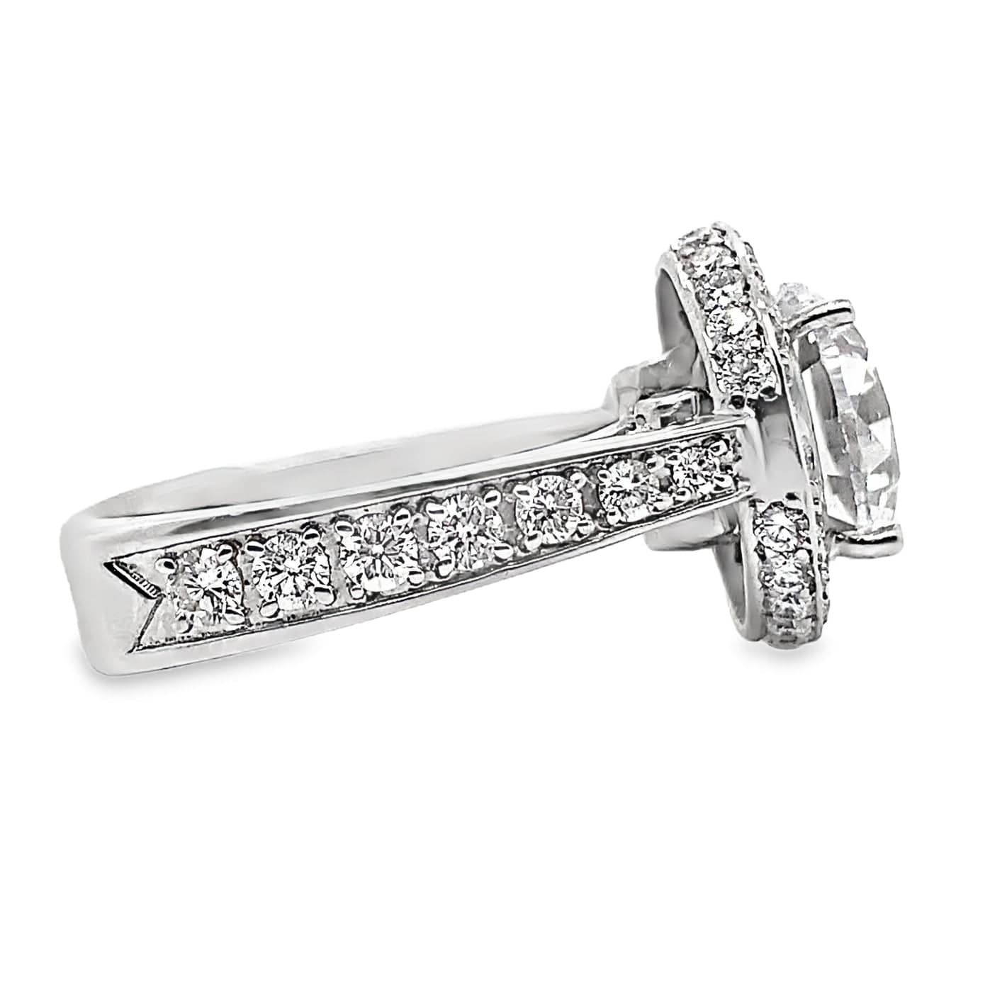 14K WHITE GOLD CZ CENTER (10 MM RBC) 1.90 CT TW NATURAL WHITE AND YELLOW ROUND BRILLIANT DIAMOND ACCENT MODERN HALO DESIGN RING WITH A SQUARE SHANK