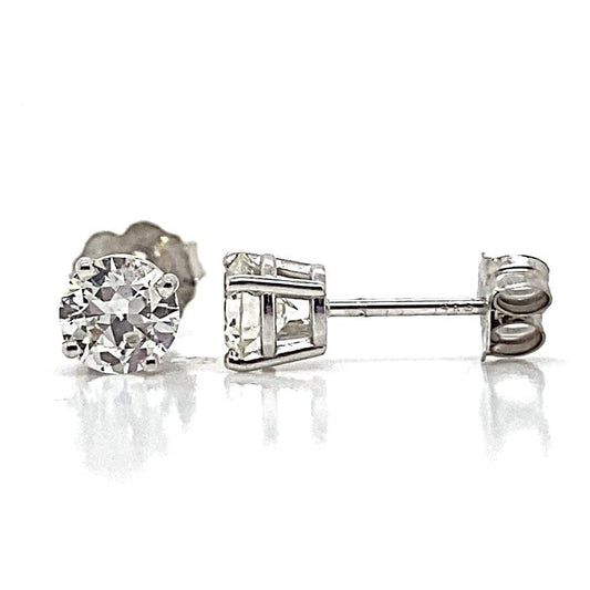 14K WHITE GOLD .90 CT TW NATURAL DIAMOND ROUND BRILLIANT H-I/SI2-3 FOUR PRONG BASKET STYLE STUD EARRINGS