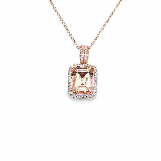 14K ROSE GOLD MORGANITE PENDANT WITH DIAMOND ACCENTS, 2.61 CT TOTAL