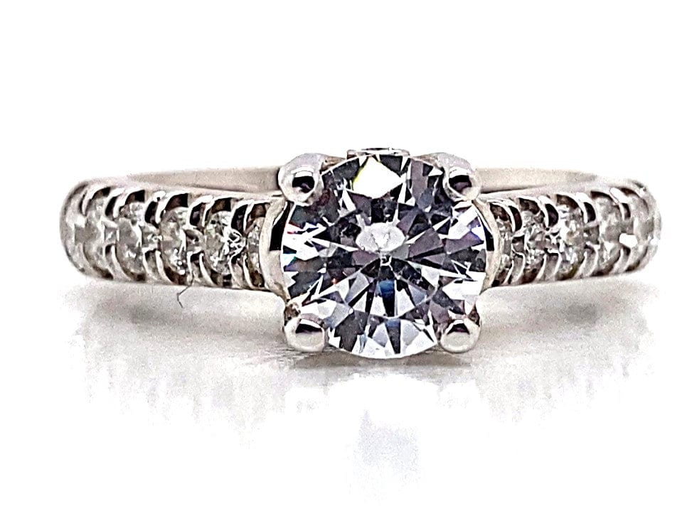 14K WHITE GOLD CZ CENTER (6.25 MM RBC) .78CT TW NATURAL ROUND BRILLIANT DIAMOND ACCENT FISHTAIL STYLE RING