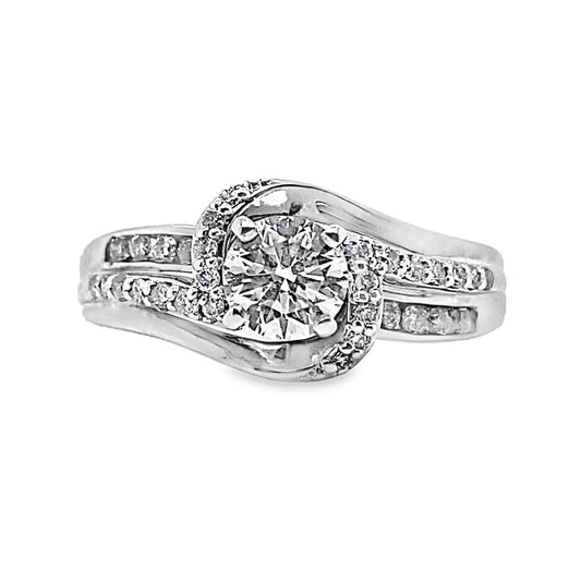 14K WHITE GOLD 1/2 CT DIAMOND ENGAGEMENT RING I/SI1 1/3 CT ACCENTS