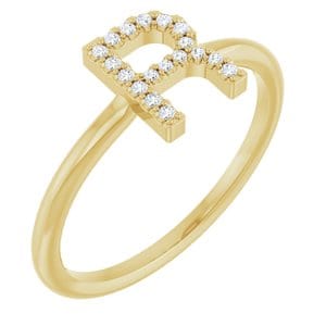 14K YELLOW .06 CTW NATURAL DIAMOND INITIAL R RING