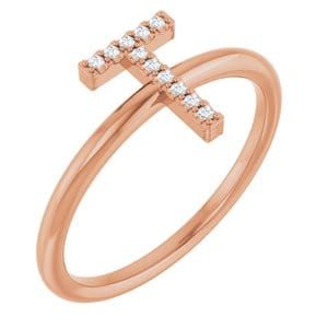 14K ROSE .04 CTW NATURAL DIAMOND INITIAL T RING