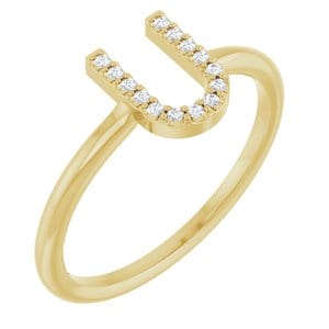 14K YELLOW .05 CTW NATURAL DIAMOND INITIAL U RING