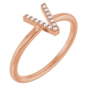 14K ROSE .03 CTW NATURAL DIAMOND INITIAL V RING
