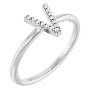 PLATINUM .03 CTW NATURAL DIAMOND INITIAL V RING