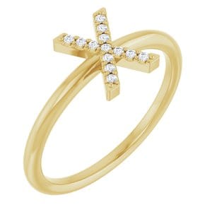 14K YELLOW .05 CTW NATURAL DIAMOND INITIAL X RING