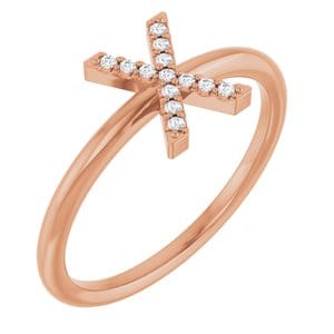 14K ROSE .05 CTW NATURAL DIAMOND INITIAL X RING