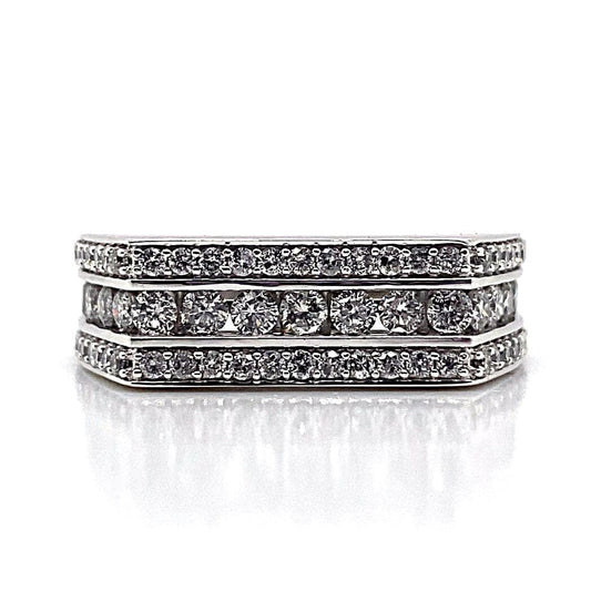 14K WHITE GOLD 1.40 CT TW DIAMOND SQUARE CHANNEL AND PAVE RING