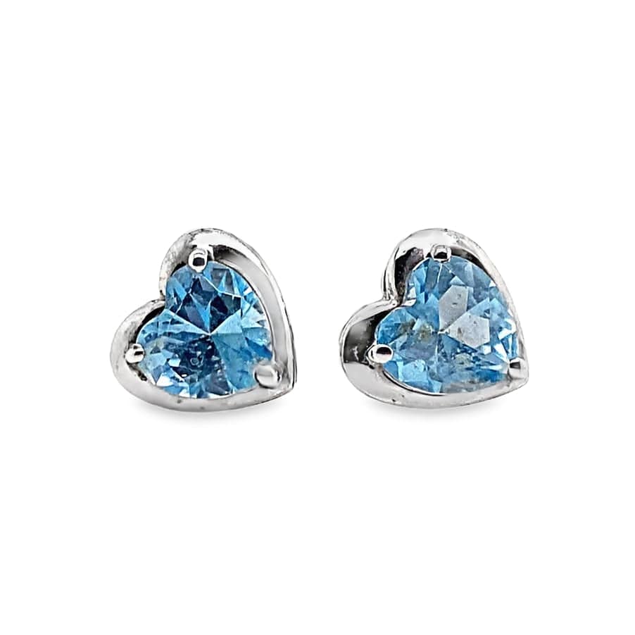 10K WHITE GOLD 6 MM HEART SHAPE BLUE TOPAZ EARRINGS