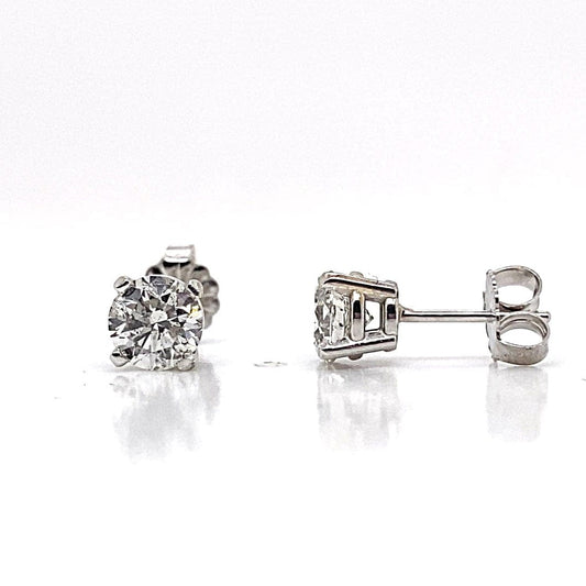 14K WHITE GOLD 1.43CT TW NATURAL DIAMOND ROUND BRILLIANT CUT H-I/I1 FOUR PRONG BASKET STUD EARRINGS