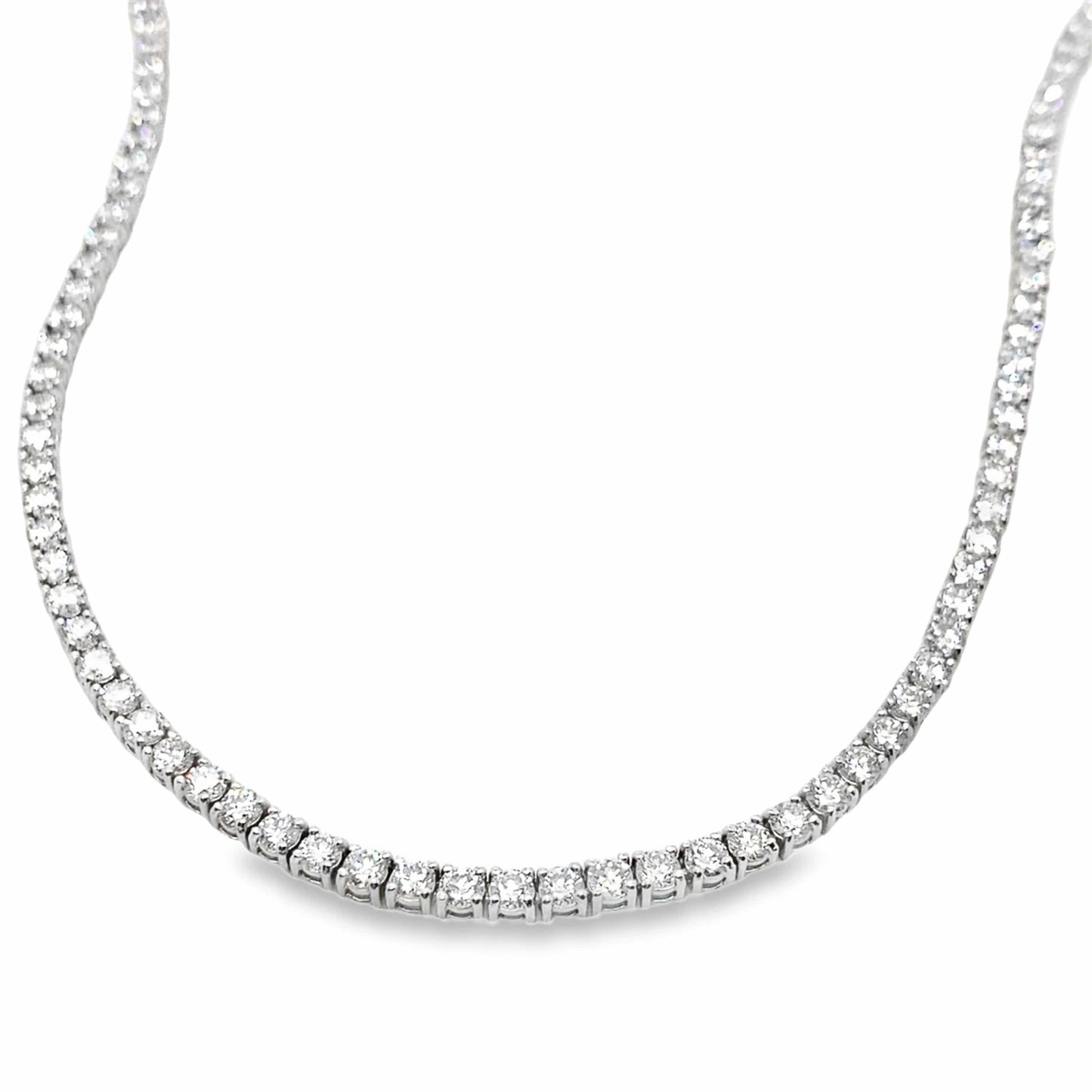 18-inch white gold diamond tennis necklace with round lab-grown diamonds in a classic fashion design.