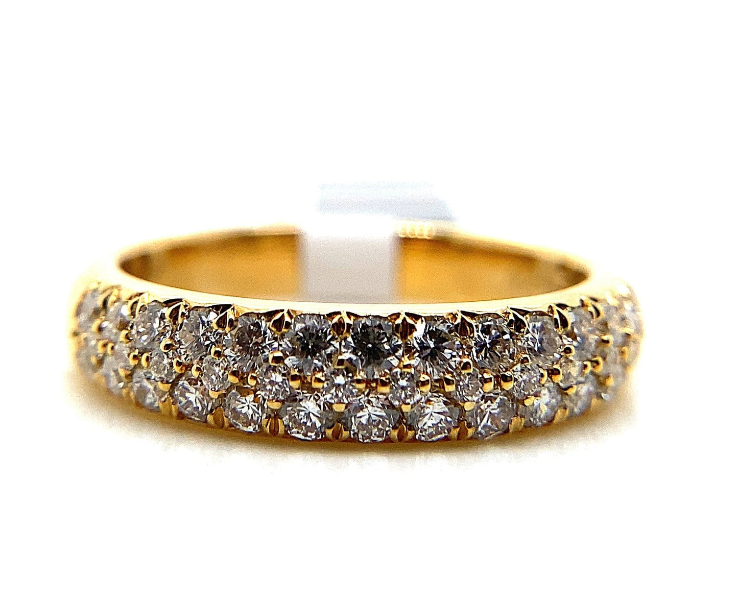 18K YELLOW GOLD .72 CT TW NATURAL DIAMONDS 3 ROW PAVE STYLE RING