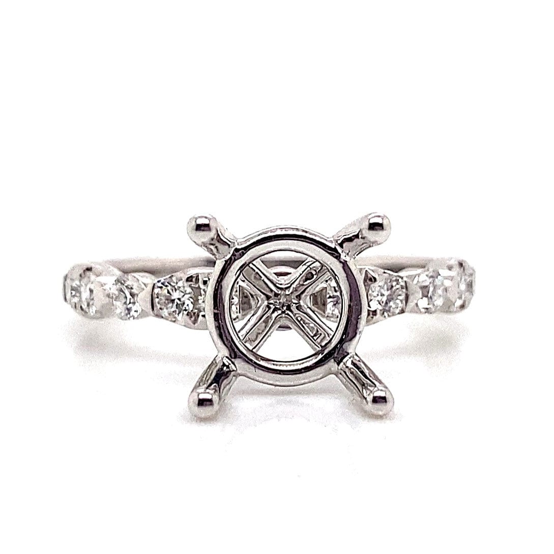 18K WHITE GOLD NO CENTER (8 MM RBC) .36 CT TW NATURAL ROUND BRILLIANT DIAMOND ACCENT ART DECO STYLE ENGAGEMENT RING