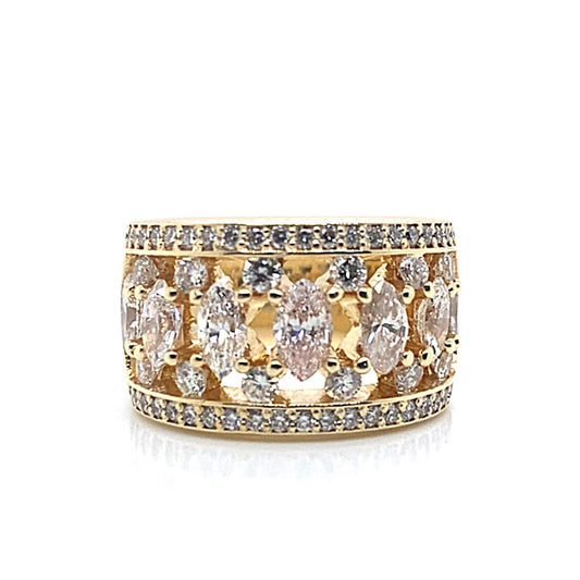 14K YELLOW GOLD .40 CT NATURAL PINK DIAMOND CENTER 2.70 CT TW NATURAL DIAMOND ACCENT FLOATING STYLE BAND