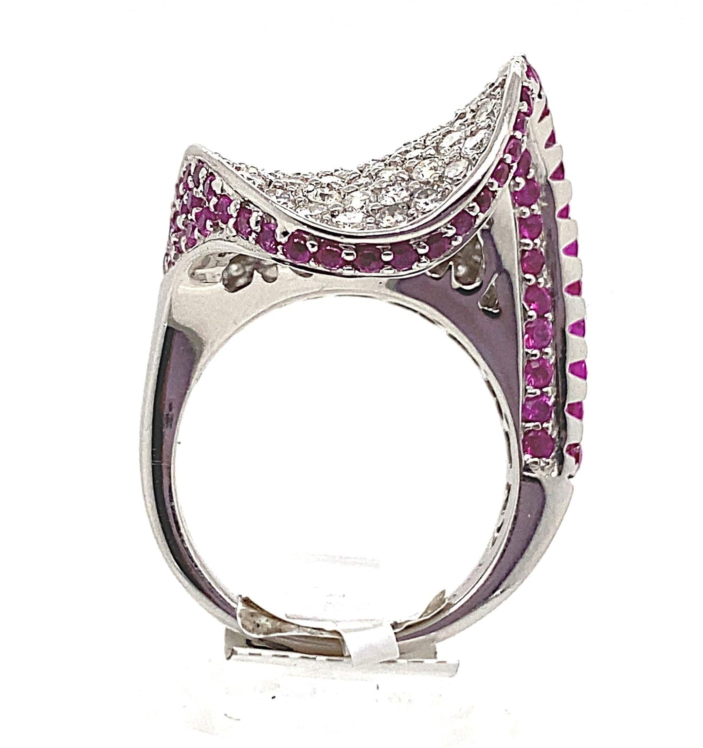 18K WHITE GOLD 2.10CT TW NATURAL DIAMOND 2.20CT TW NATURAL RUBY WAVE-INSPIRED FASHION RING