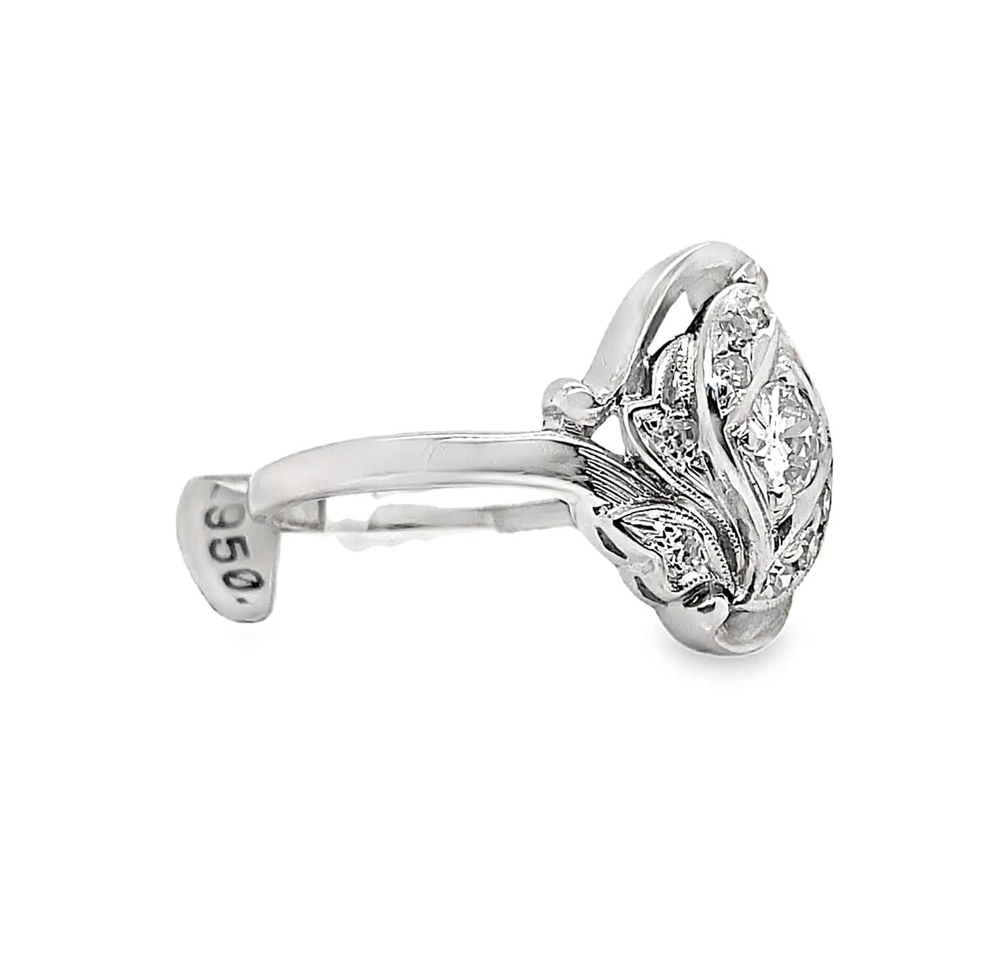14K WHITE GOLD .25CT EUROPEAN CUT DIAMOND RING WITH ACCENTS