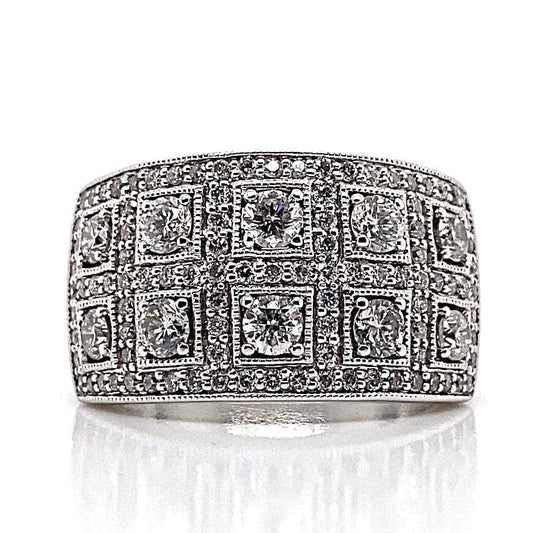 14K WHITE GOLD .80 CT TW NATURAL ROUND BRILLIANT DIAMOND ACCENT PAVE STYLE RING ESTATE