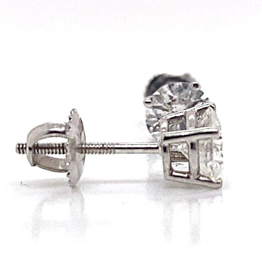 14K WHITE GOLD 1.70CT TW NATURAL DIAMOND ROUND BRILLIANT G-H/I1 FOUR PRONG BASKET STYLE STUDEARRINGS WITH SCREW BACKS