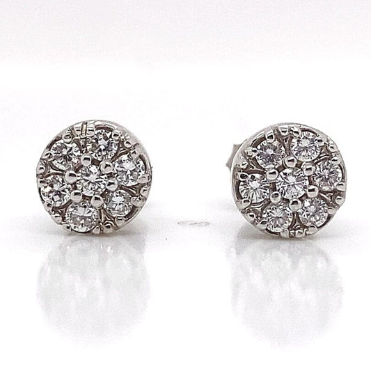 14K WHITE GOLD .60 CT TW NATURAL DIAMOND ROUND BRILLIANT CLUSTER PAVE STUD EARRINGS