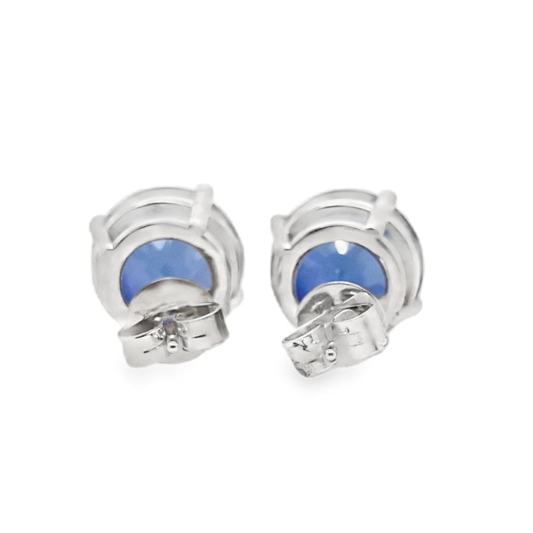 14K WHITE GOLD 11 MM ROUND BRILLIANT LAB GROWN BLUE SAPPHIRE STUD EARRINGS