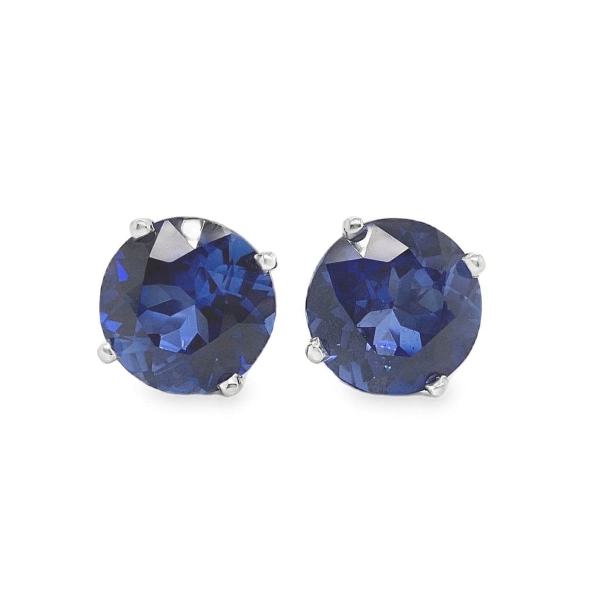 14K WHITE GOLD 11 MM ROUND BRILLIANT LAB GROWN BLUE SAPPHIRE STUD EARRINGS