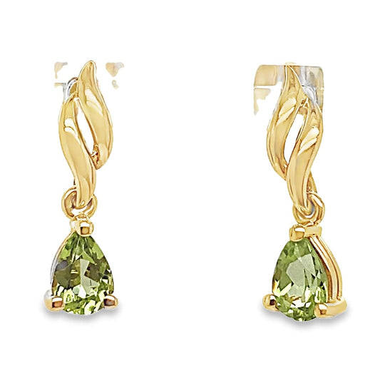 14K YELLOW GOLD PERIDOT DROP EARRINGS