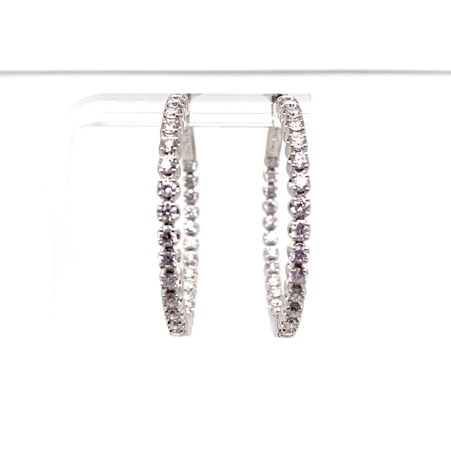 18K WHITE GOLD 2.24 CT TW NATURAL ROUND BRILLIANT DIAMOND ACCENT IN AND OUT HOOP STYLE EARRINGS