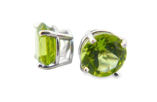10K WHITE GOLD 7MM ROUND PERIDOT STUD EARRINGS