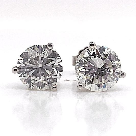 14K WHITE GOLD 2.99CT TW NATURAL DIAMOND ROUND BRILLIANT I/SI2-I1 MARTINI STYLE STUD EARRINGS