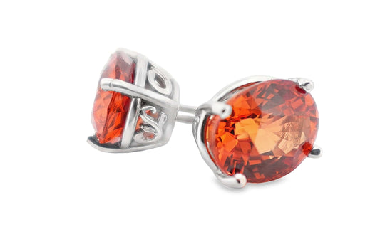14KW 10X8MM OVAL MANDARIN GARNET AA SCROLL STUD EARRINGS