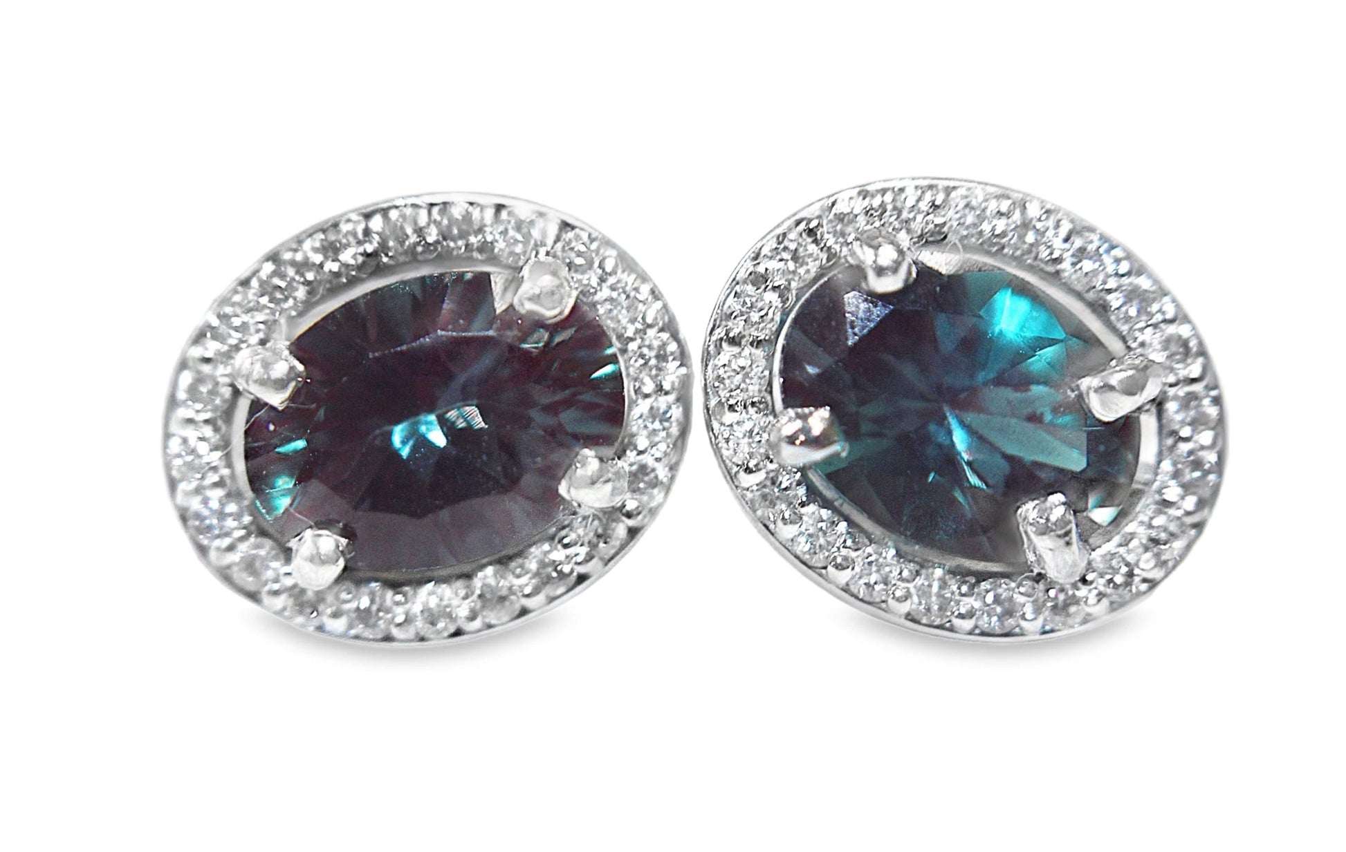 10K WHITE 8X6 OVAL LG ALEXANDRITE .35CTW LG DIAMONDHALO EARRINGS