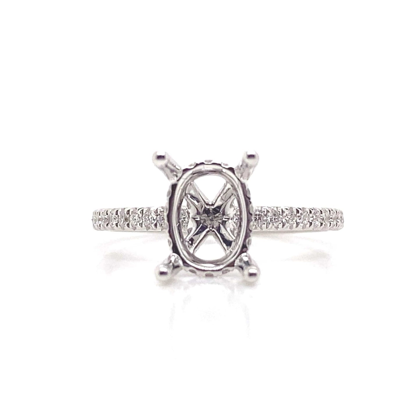 18K WHITE GOLD NO CENTER (9X7MM OVAL) .39CT TW NATURAL ROUND BRILLIANT DIAMOND ACCENT F/VS HIDDEN HALO STYLE RING