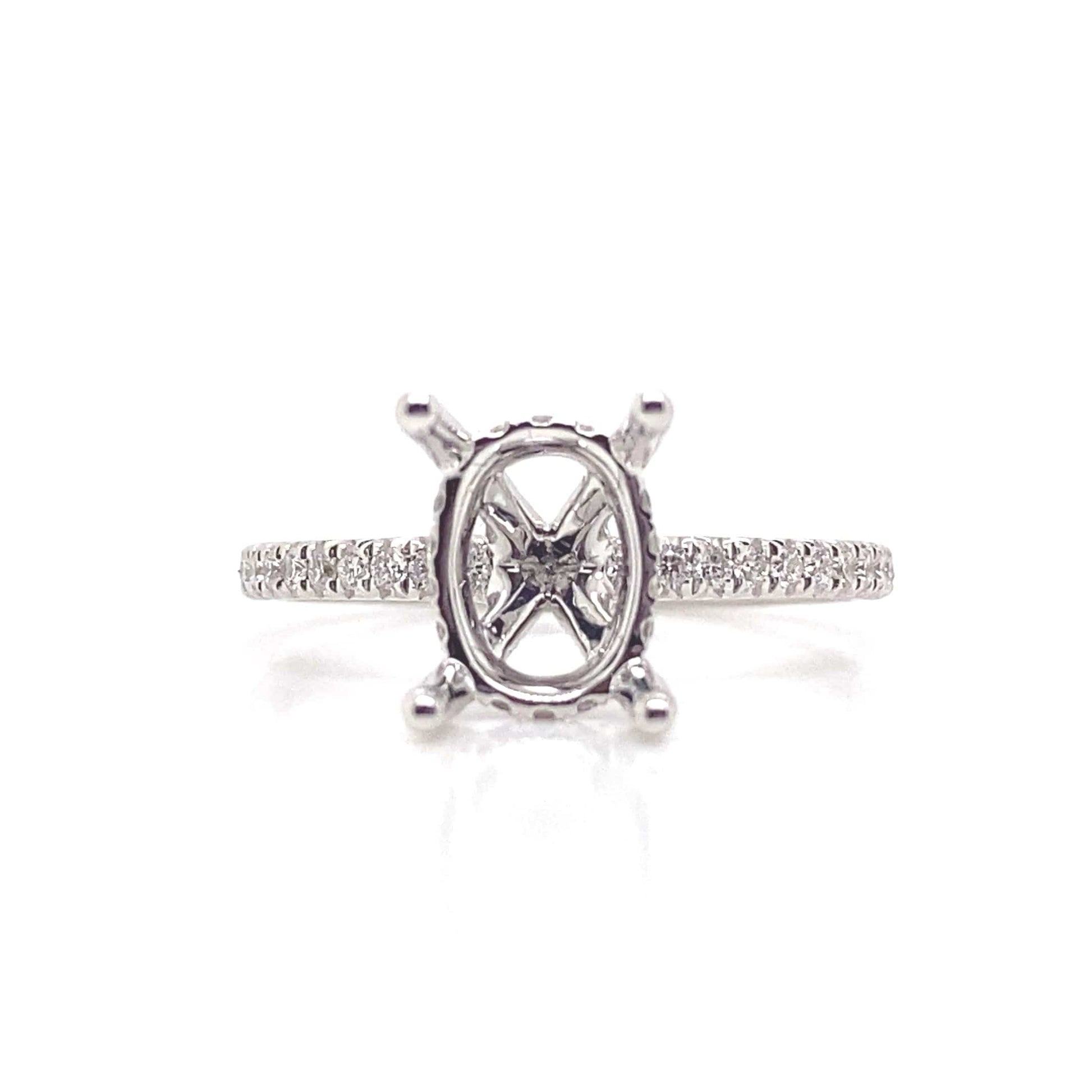 18K WHITE GOLD NO CENTER (9X7MM OVAL) .39CT TW NATURAL ROUND BRILLIANT DIAMOND ACCENT F/VS HIDDEN HALO STYLE RING