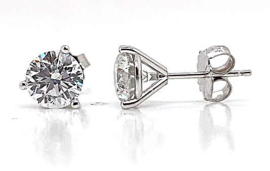 14K WHITE GOLD 2.01CT TW NATURAL DIAMOND ROUND BRILLIANT F/I1 STUD MARTINI STYLE EARRINGS