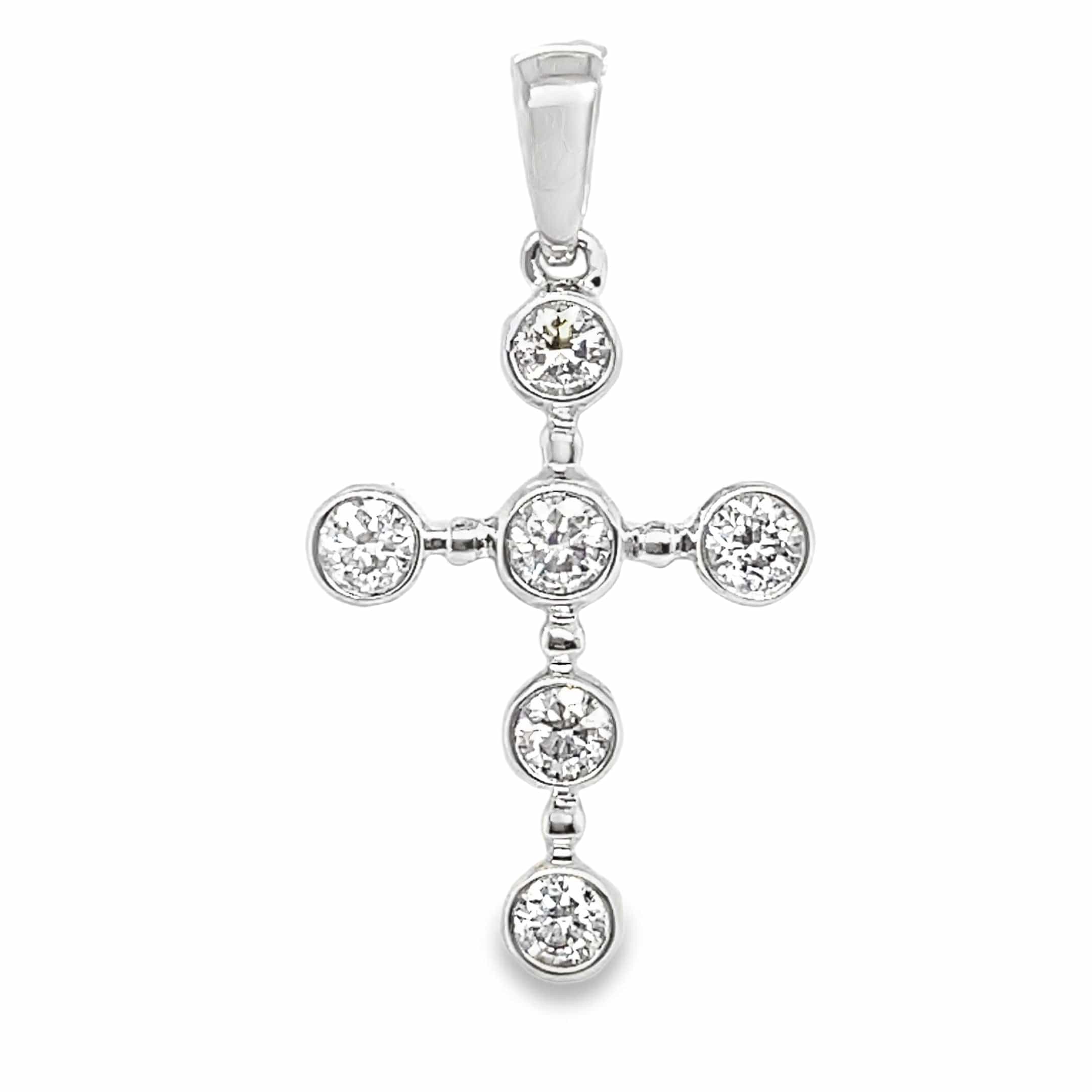 18K WHITE GOLD DIAMOND CROSS PENDANT NECKLACE 18
