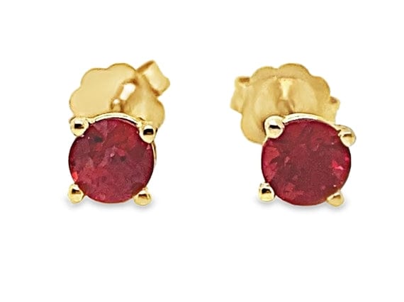 14K YELLOW GOLD .60 CT TW NATURAL RUBY ROUND BRILLIANT AA QUALITY STUD EARRINGS