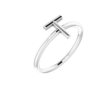 14K WHITE INITIAL T RING