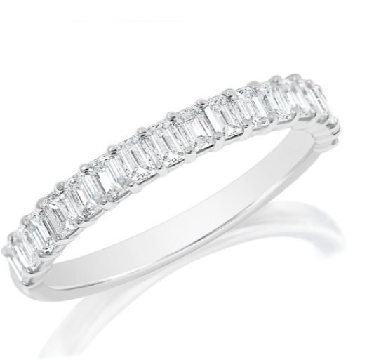 14K WHITE GOLD .80CT TW EMERALD G-H/SI NATURAL DIAMOND BAND 17D
