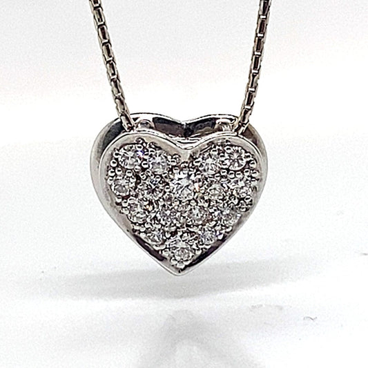14K WHITE GOLD .35 CT TW NATURAL ROUND BRILLIANT DIAMOND PAVE HEART PENDANT WITH CHAIN