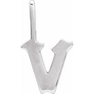14K WHITE GOTHIC INITIAL V CHARM/PENDANT