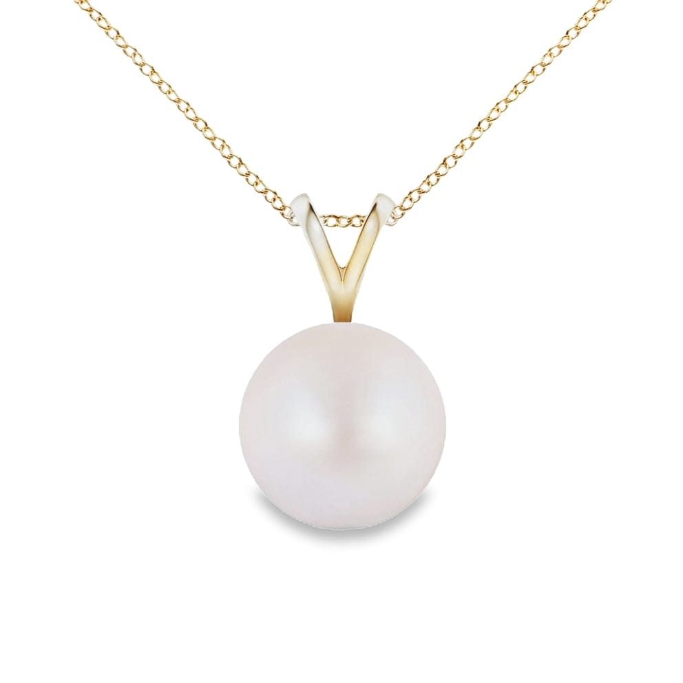14K yellow gold chain with a 6mm round white Akoya pearl pendant.