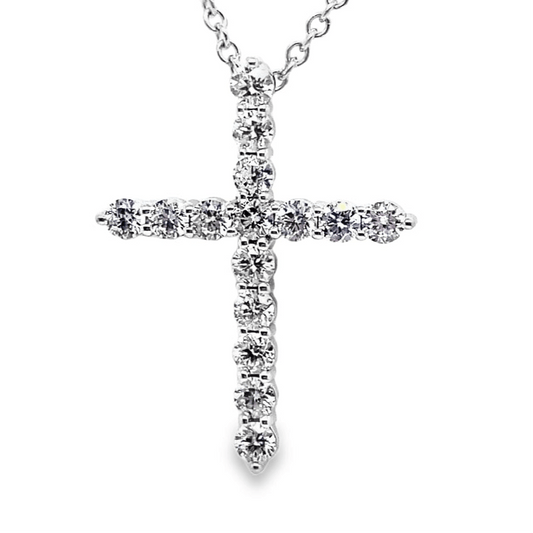 14K WHITE GOLD 1/2CT TW LAB GROWN DIAMOND CROSS NECKLACE  WITH CHAIN